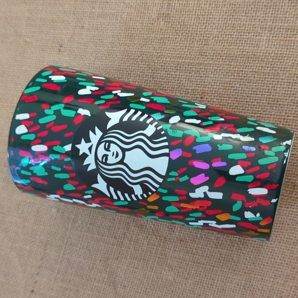 STARBUCKS 12fl oz HOLIDAY FOIL CONFETTI TUMBLER COFFEE MUG CUP WITH LID